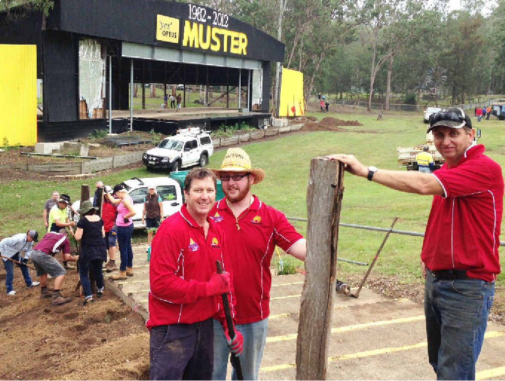 Apex members Scott Parkinson, Gene Visini and Peter Bazzan help repair damage at the Muster site from flooding. Apex members Scott Parkinson, Gene Visini and Peter Bazzan help repair damage at the Muster site from flooding.
